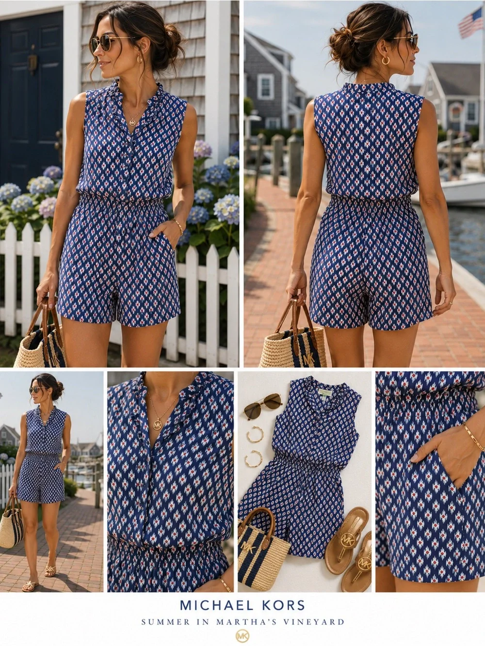 Michael Kors Navy Printed Sleeveless Romper